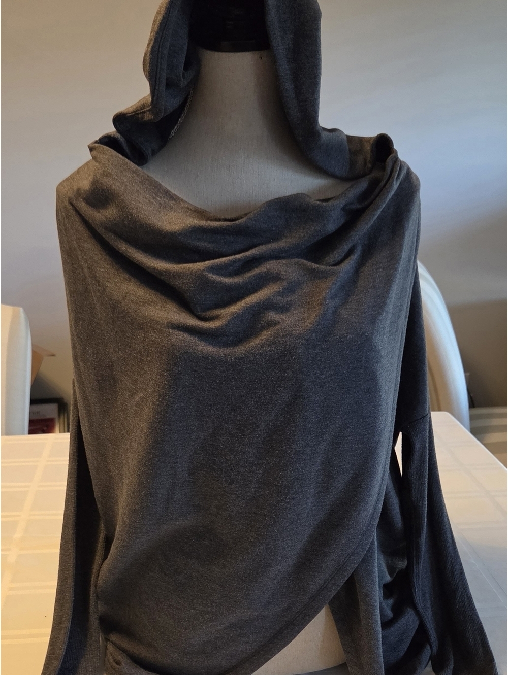 Athleta Purana Wrap Dark Charcoal Cowl Neck Hooie Sweatshirt